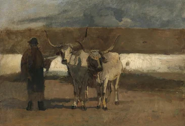 Paysans avec attelage de bœufs